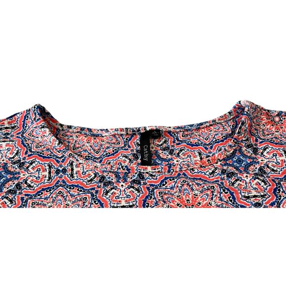 CATHY 3/4 SLEEVE ROUND NECK BLOUSE, WOMENS, L, PINK, BLUE, WHITE GEOMETRIC - Picture 2 of 12